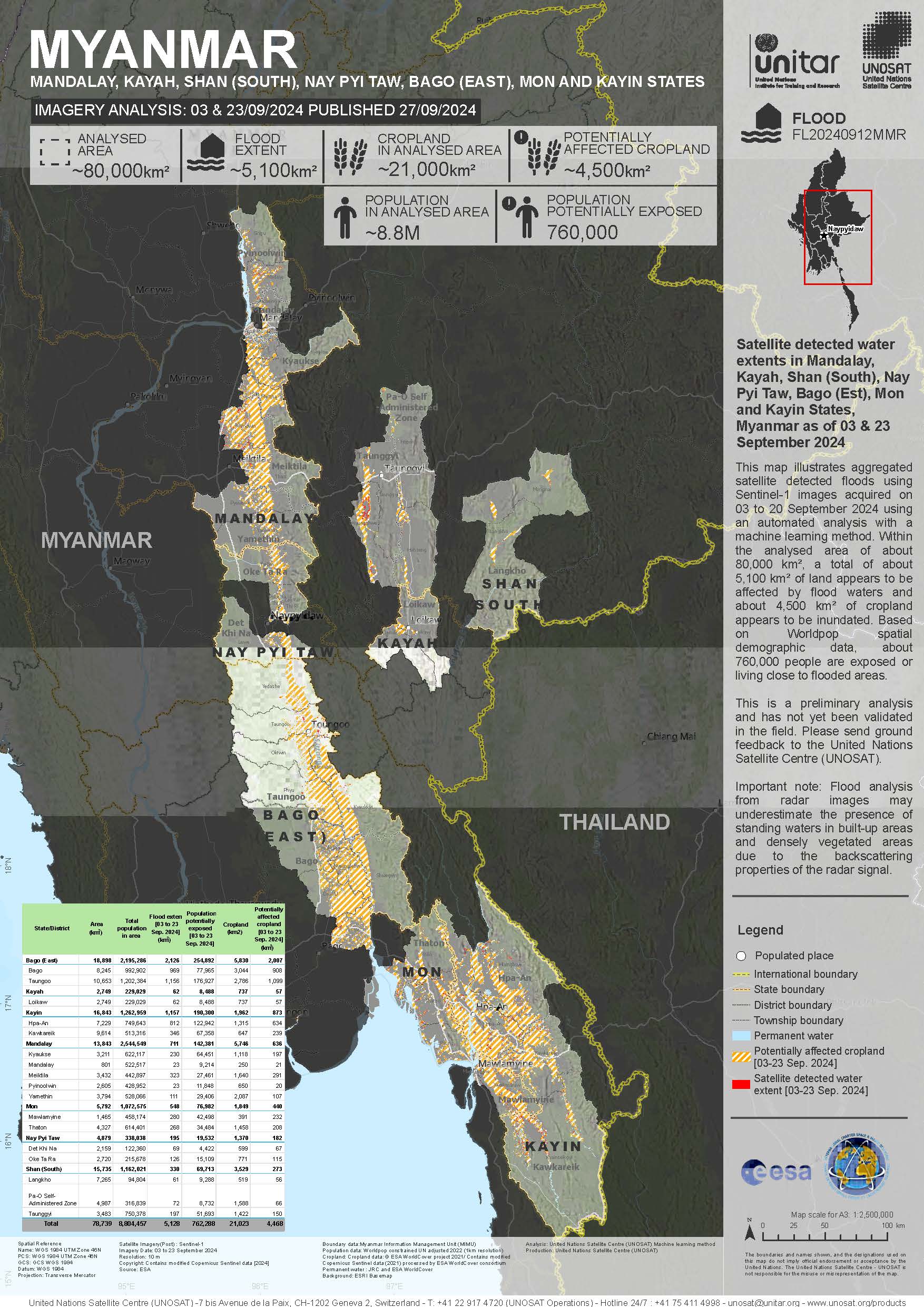 Satellite detected water extents in Mandalay, Kayah, Shan (South), Nay ...