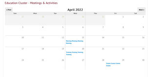 Education Cluster Meetings Calendar